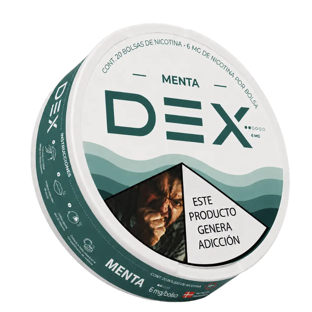 Lata de bolsas de nicotina DEX Menta — vista lateral